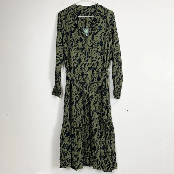 Rails Shirt Dress Womens Large Green Beatrice Olive Watercolor Leopard NWT